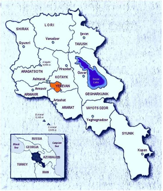 Map Armenia - Popultion density by administrative division